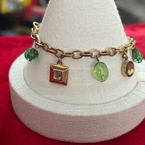 Vintage Gold‎ and Green peridot Charm Bracelet